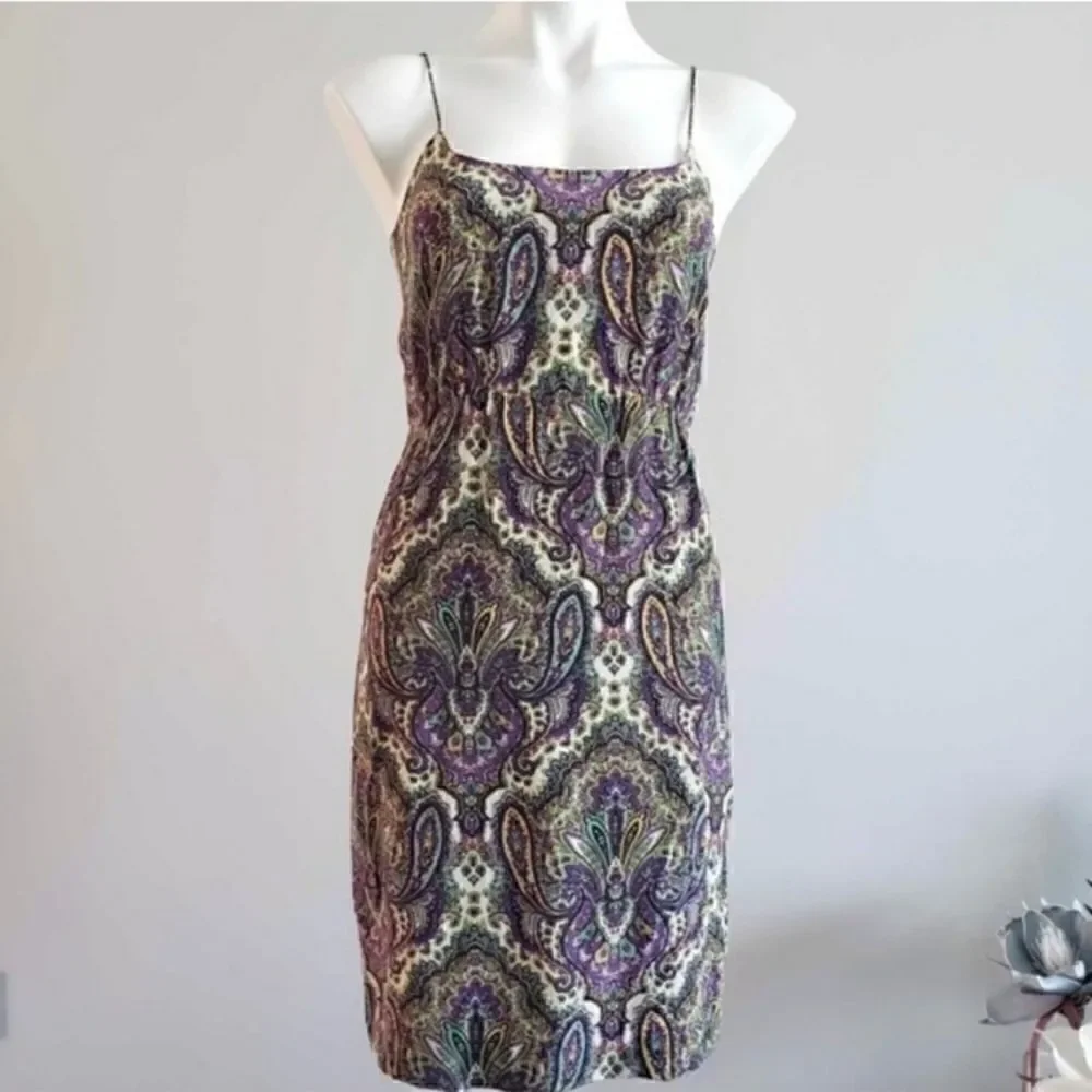 J CREW Silk Paisley Spaghetti Strap Dress Sz 0